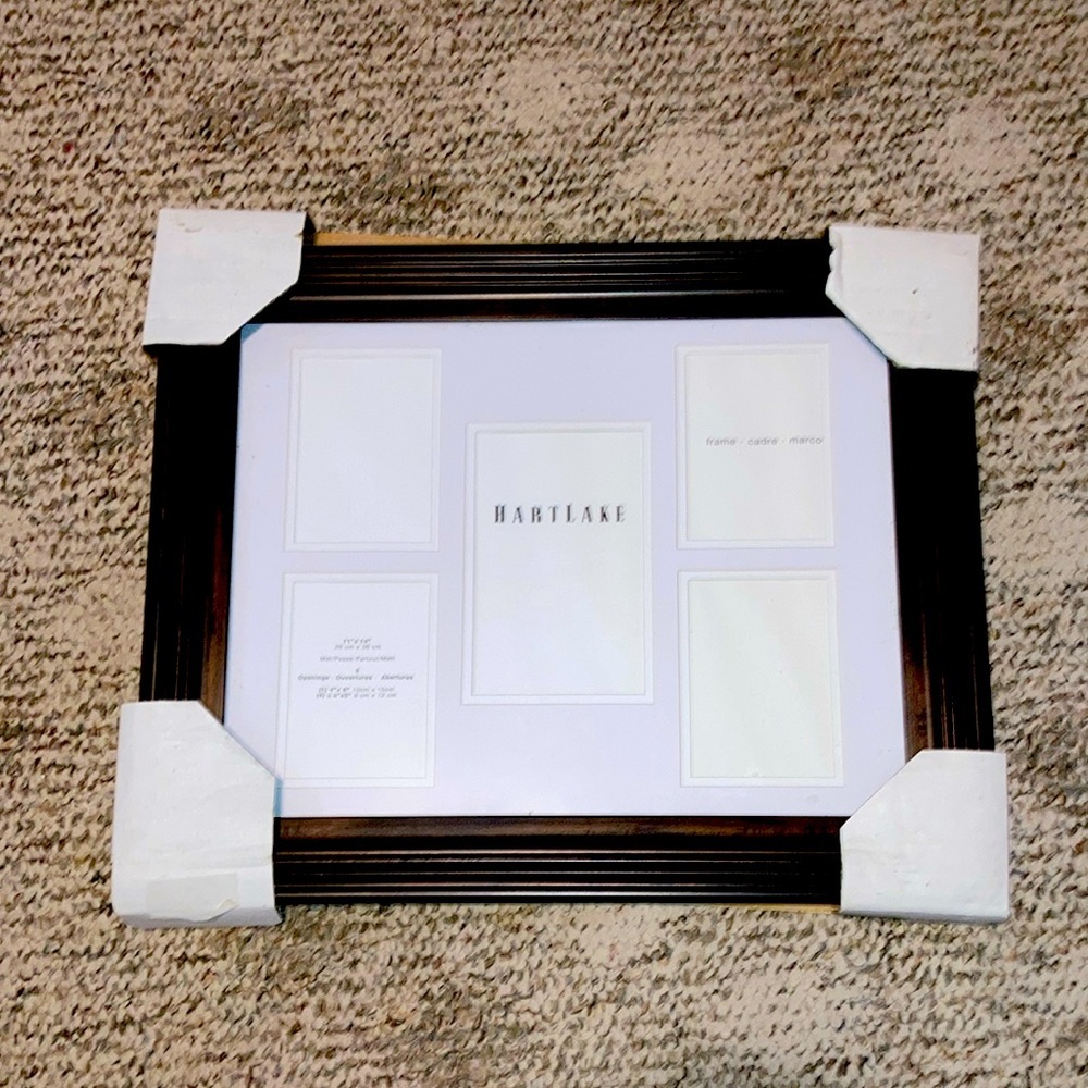 Dark Brown HartLake Wood Glass Photo Frame NWT 11”x14”w/ 5 smaller frames - Picture 1 of 3